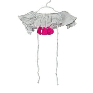Label Jane Girl Top Size 12M White Crop Baby Summer Pink Tassel Boho 24M Summer